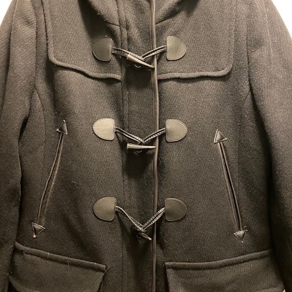COLE HANN PEACOAT WOOL BLEND LEATHER TRIM & HOOD - Picture 3 of 11